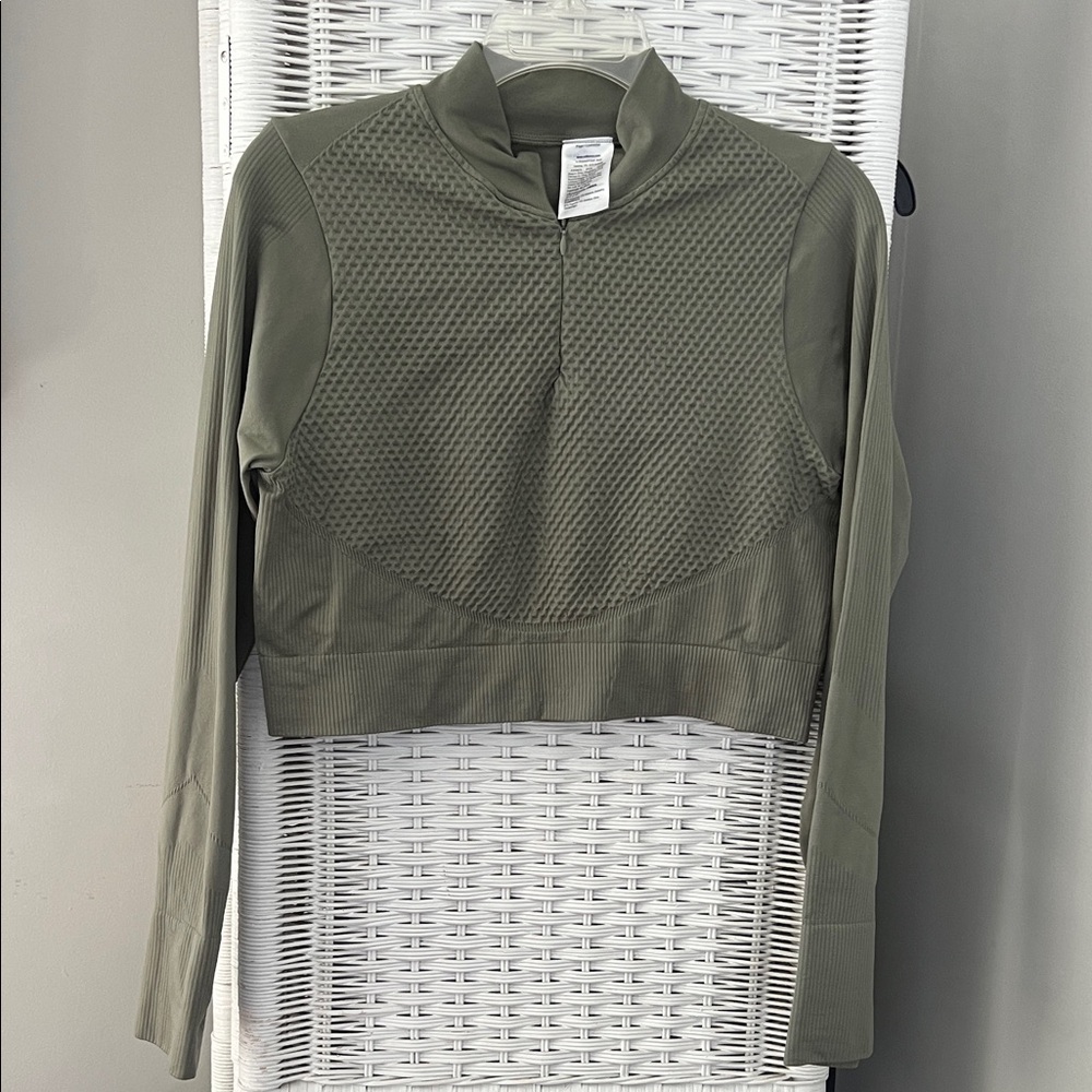 Cotton On Olive Green Long Sleeve Cropped Top